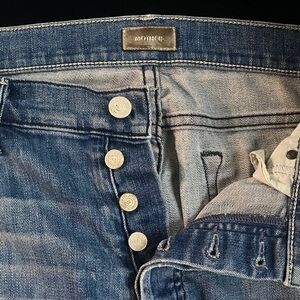 MOTHER Women's Blue Button-Fly Jeans The Stunner Ankle Fray